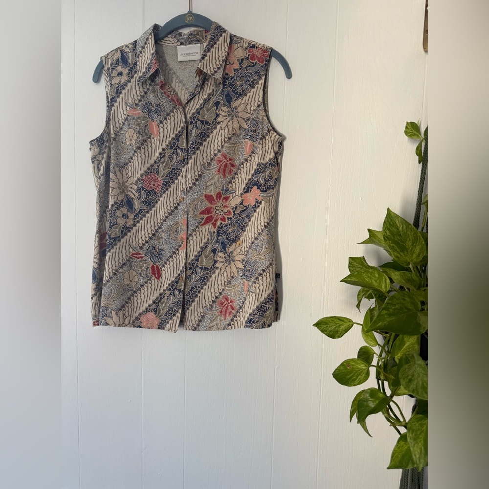 Vintage Liz Claiborne Silk Paisley Tank Top Vest Blouse Spring Pastel Cottage S